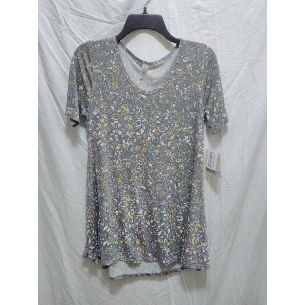 LuLaRoe Gray Pink Yellow Floral Perfect T Tunic‎ Top Shirt XXS New